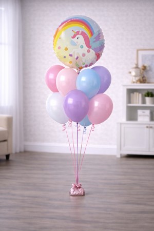 Ballongbukett Unicorn – pastell (11 ballonger)