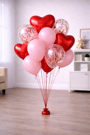 Romantisk ballongbukett med hjerter